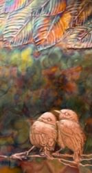 copper lovebirds - embossed flame painted copper piece 8" x 4" x 1/4"