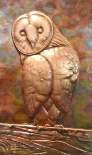 Copper Single Barn Owl, Flame Painted