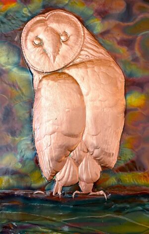 Copper Single Barn Owl, Flame Painted